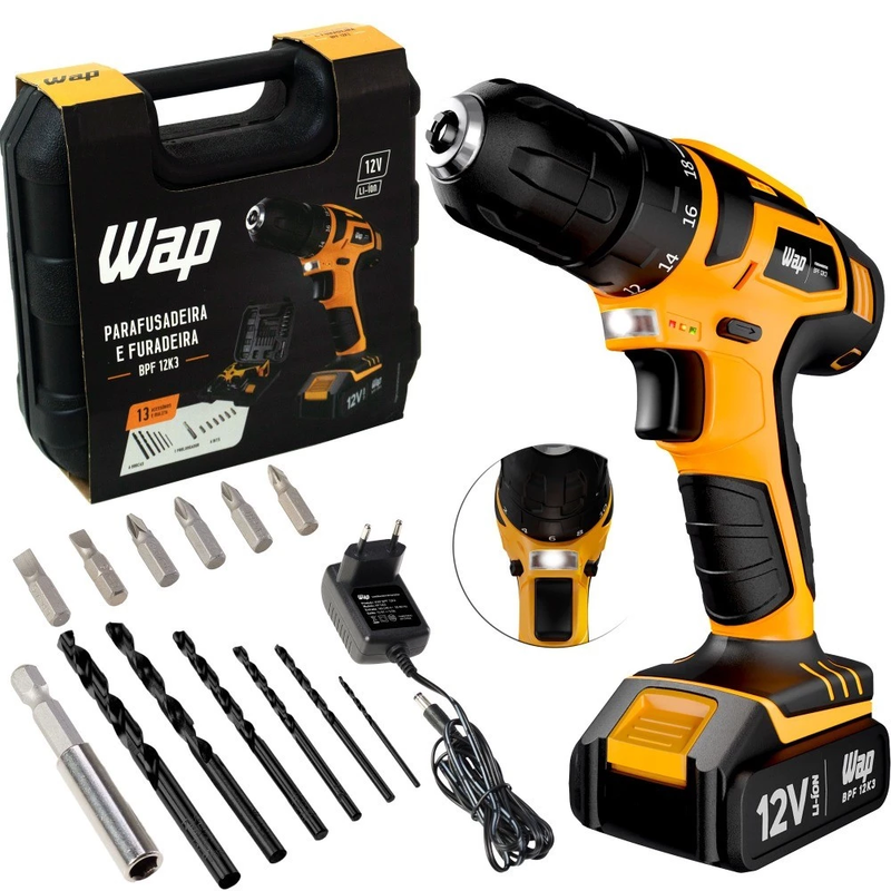 Kit Taladro Atornillador Eléctrico Wap con Brocas + 02 Baterías.
